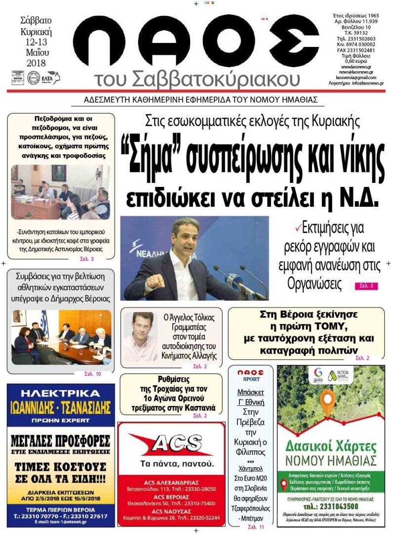 Πρωτοσέλιδο εφημερίδας Λαός Βέροιας