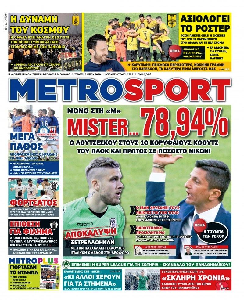 Πρωτοσέλιδο εφημερίδας Metrosport