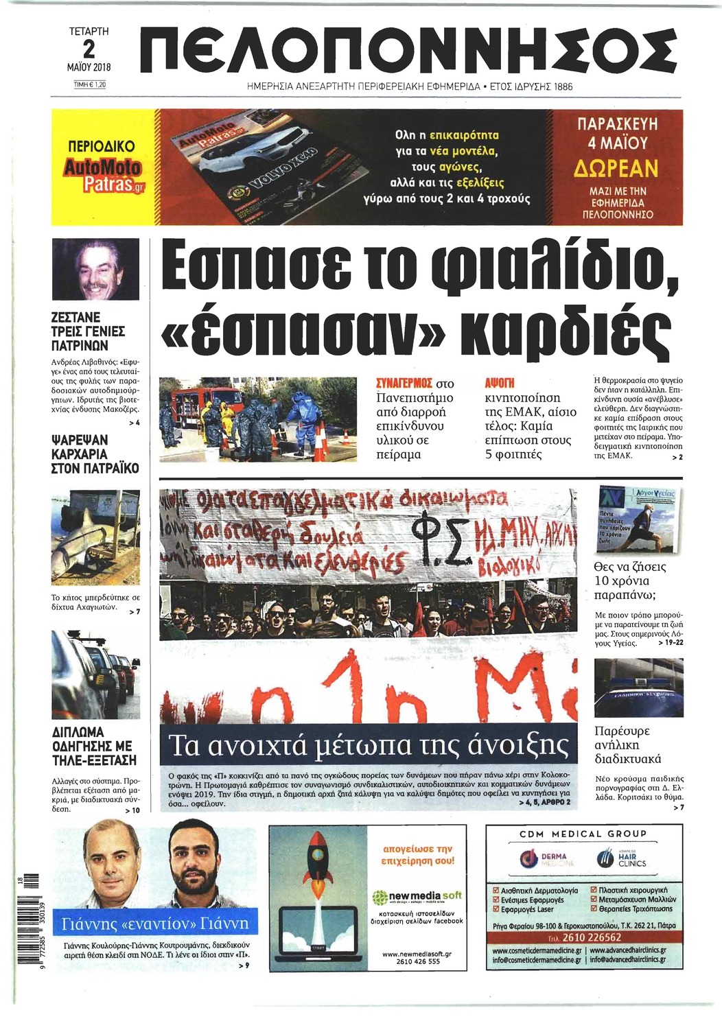 Πρωτοσέλιδο εφημερίδας Πελοπόννησος