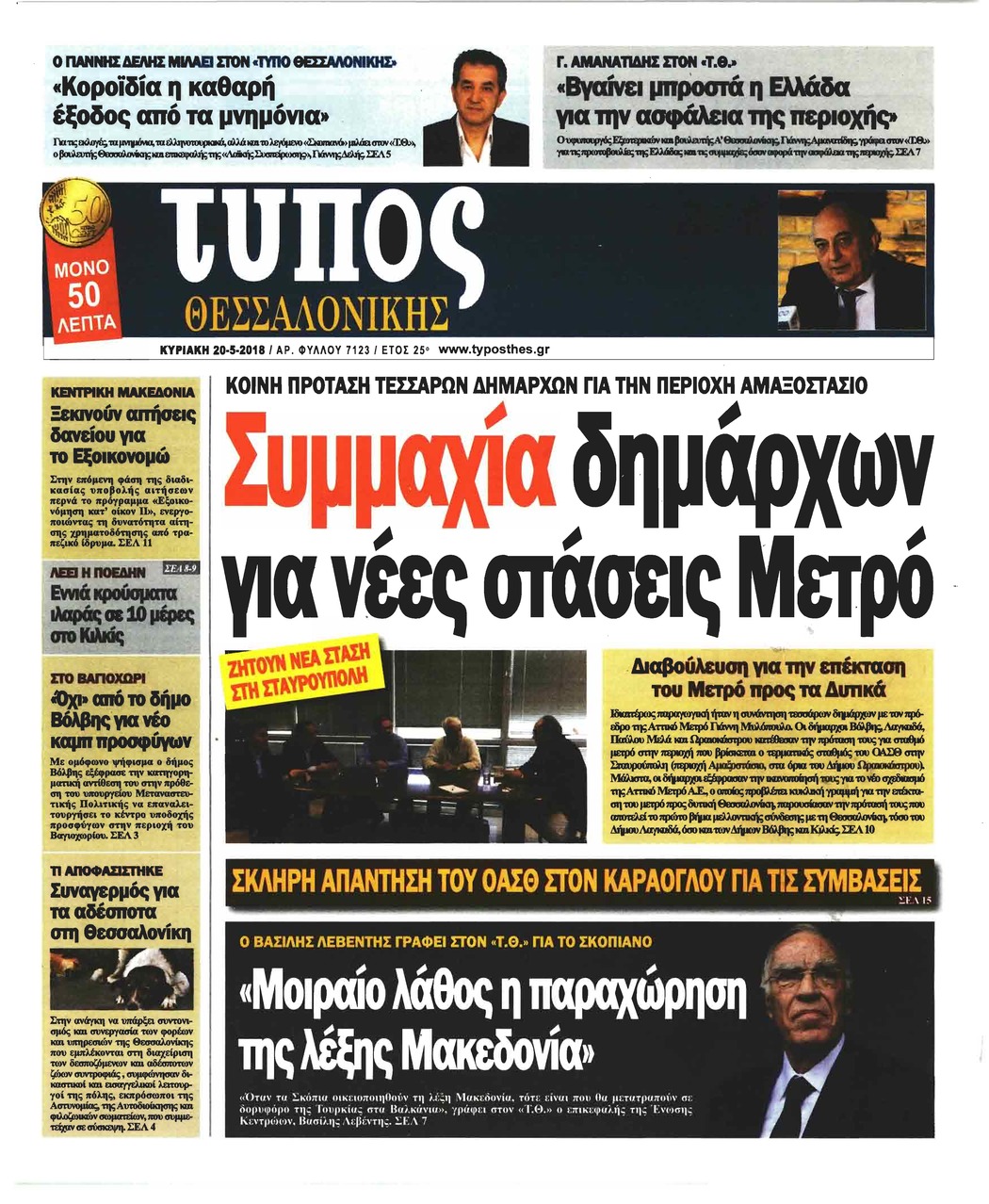 Πρωτοσέλιδο εφημερίδας Τύπος Θεσσαλονίκης