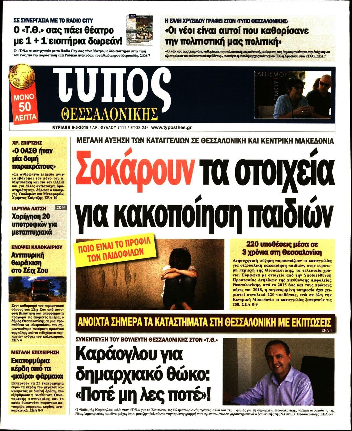 Πρωτοσέλιδο εφημερίδας Τύπος Θεσσαλονίκης