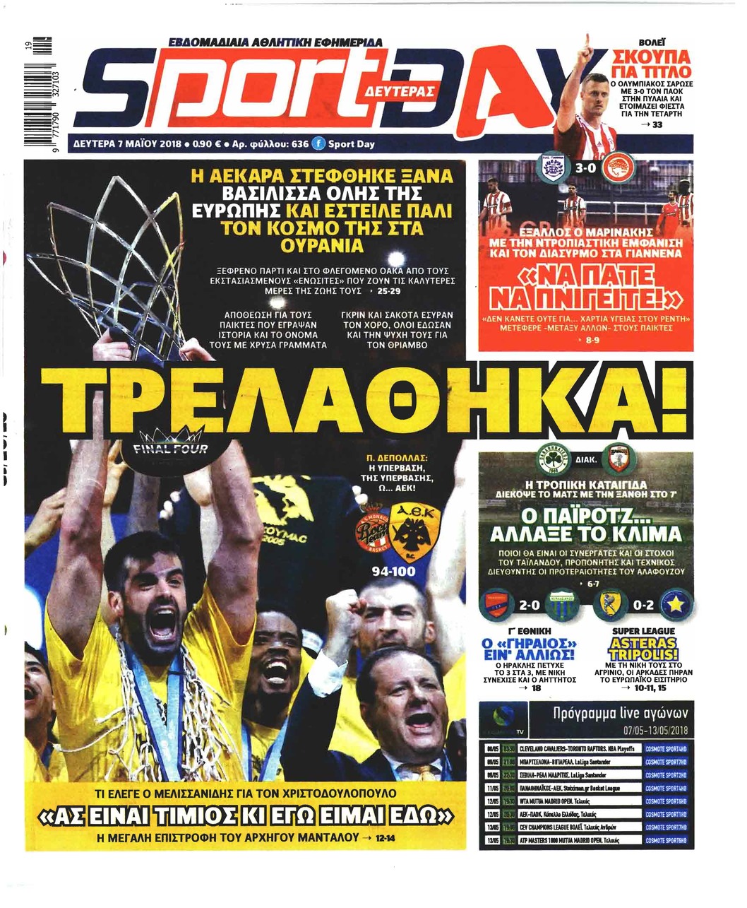 Πρωτοσέλιδο εφημερίδας Sportday