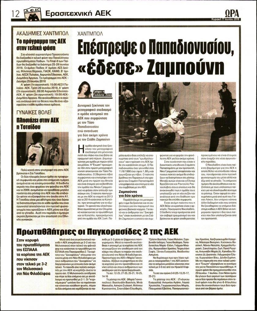 Οπισθόφυλλο εφημερίδας Η ώρα των Σπορ 03/09/2026