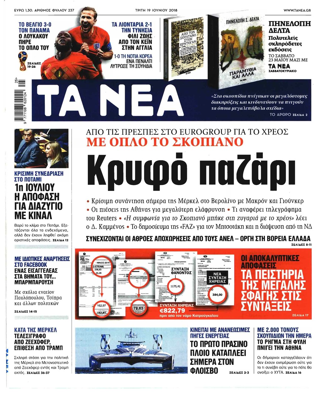 Πρωτοσέλιδο εφημερίδας Τα Νέα