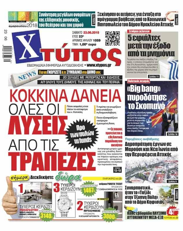 Πρωτοσέλιδο εφημερίδας Χτύπος 08/09/2026