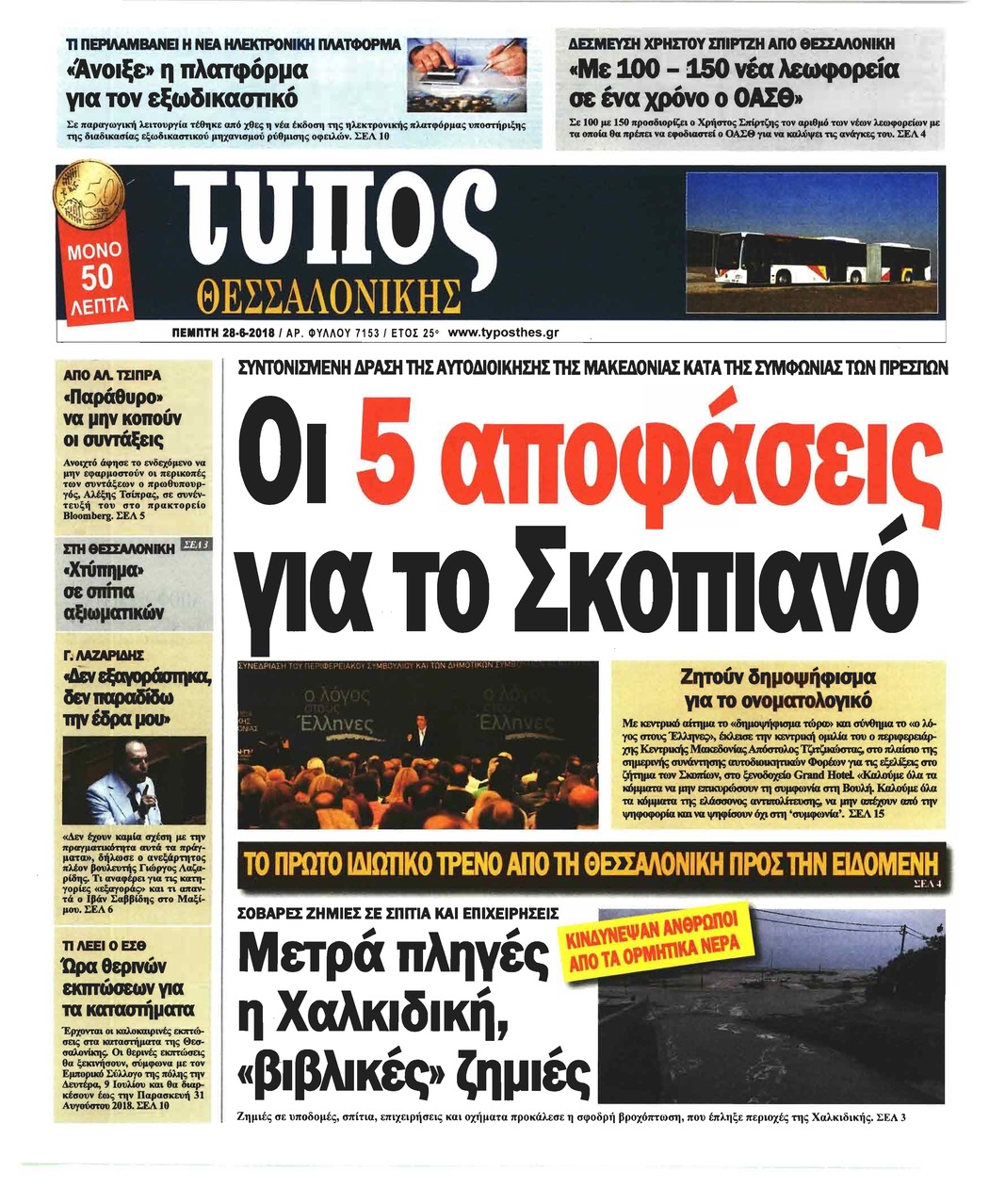 Πρωτοσέλιδο εφημερίδας Τύπος Θεσσαλονίκης 13/09/2026