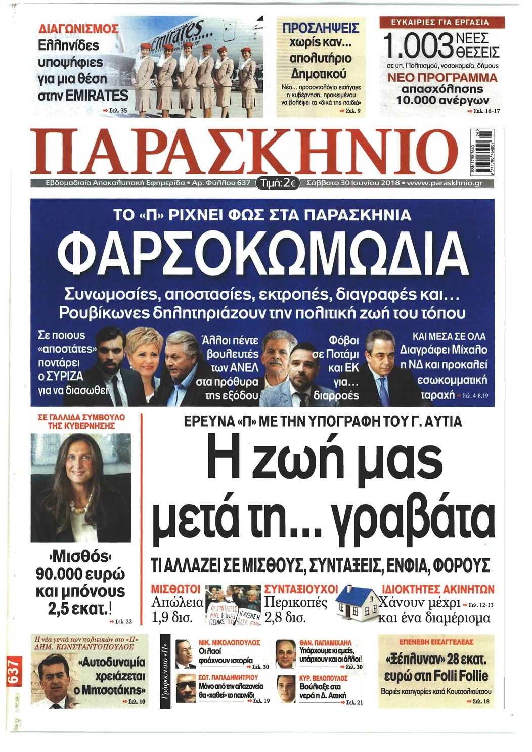 Πρωτοσέλιδο εφημερίδας Το Παρασκήνιο 15/09/2026