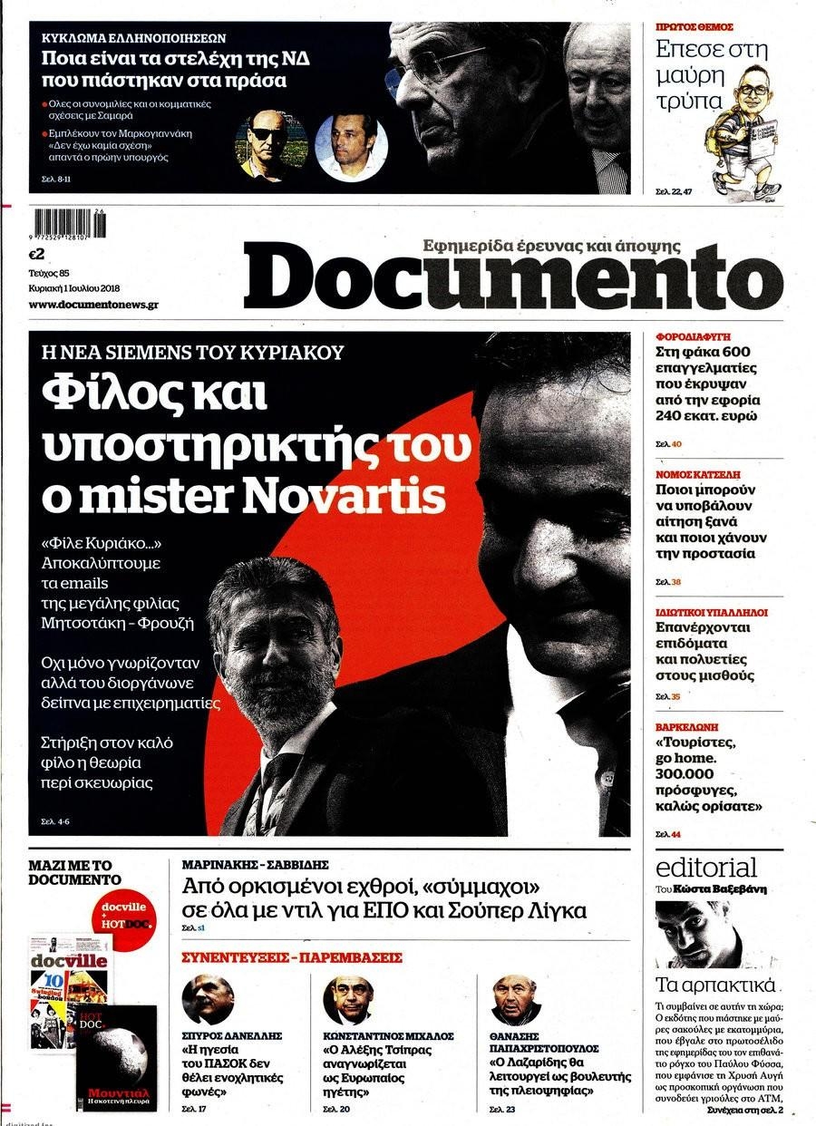 Πρωτοσέλιδο εφημερίδας Documento 16/09/2026