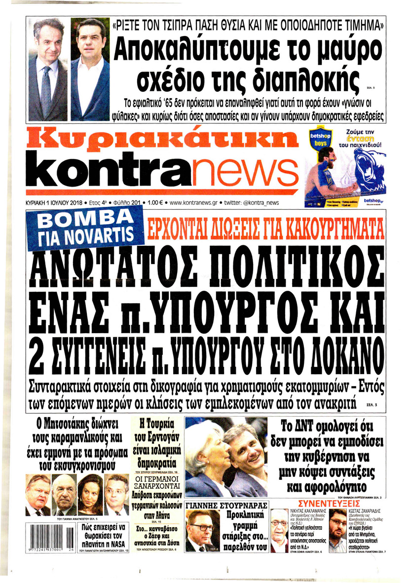 Πρωτοσέλιδο εφημερίδας Kontra News 16/09/2026