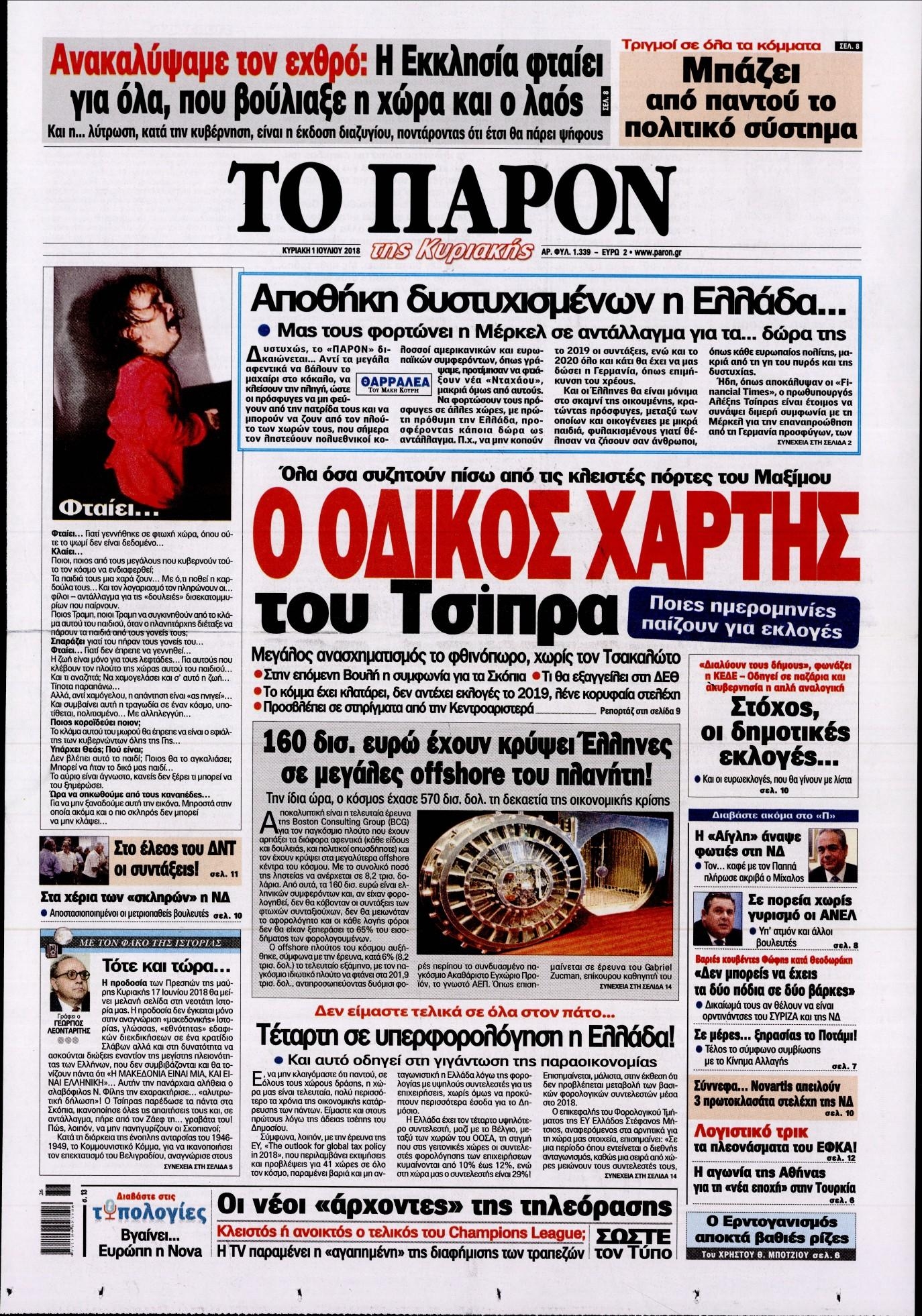 Πρωτοσέλιδο εφημερίδας Το Παρόν 16/09/2026