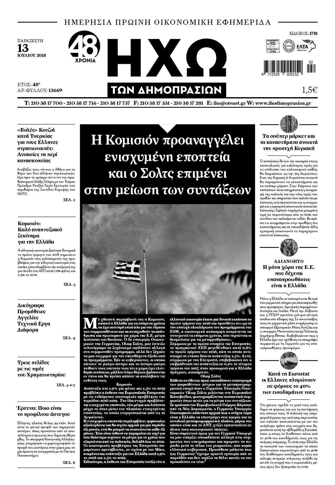 Πρωτοσέλιδο εφημερίδας Ηχώ