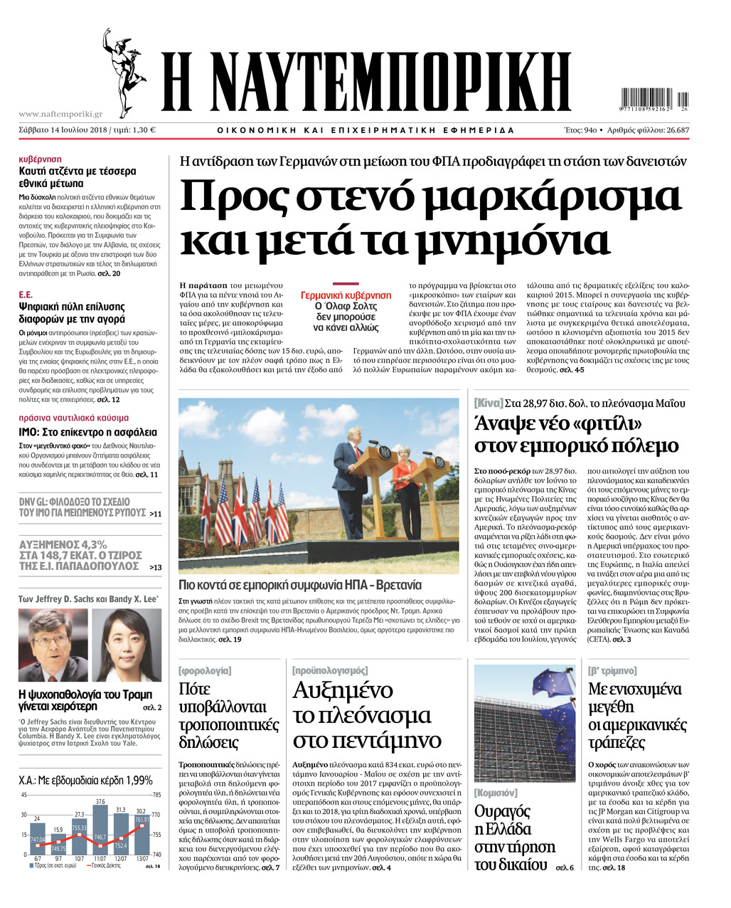 Πρωτοσέλιδο εφημερίδας Ναυτεμπορική 29/09/2026