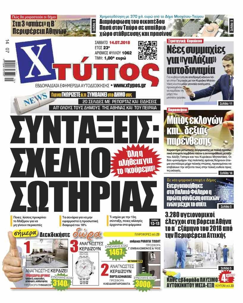 Πρωτοσέλιδο εφημερίδας Χτύπος 29/09/2026