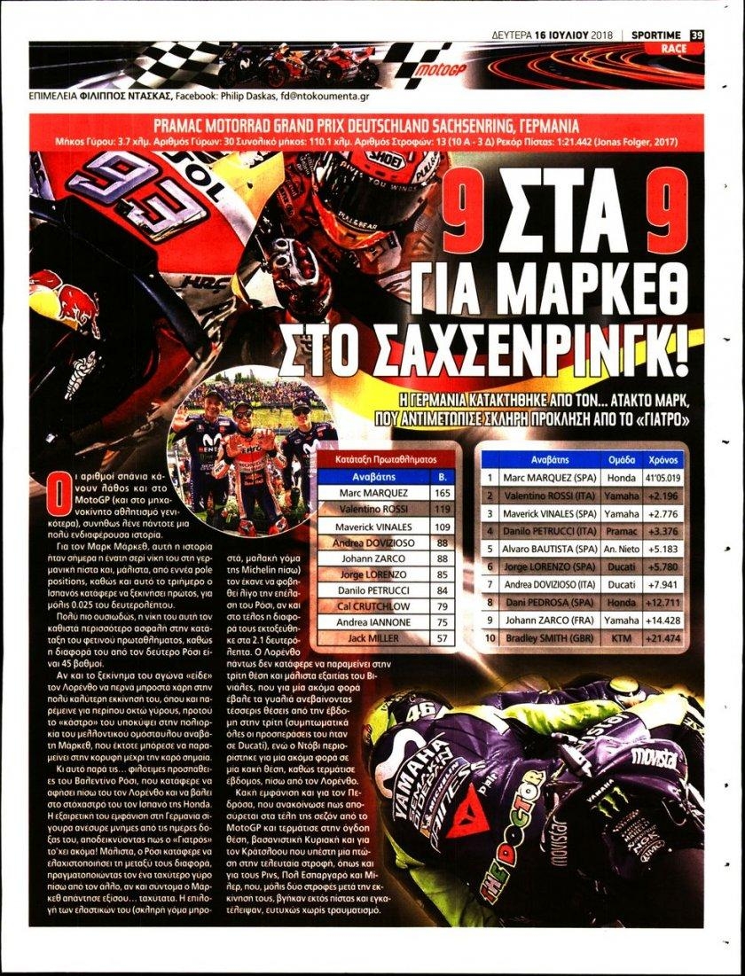 Οπισθόφυλλο εφημερίδας Sportime 01/10/2026