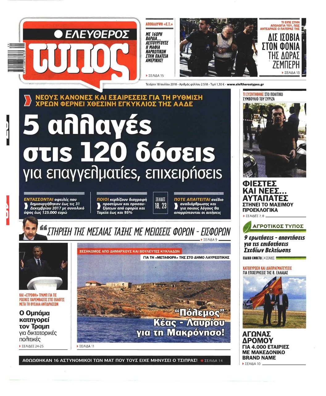 Πρωτοσέλιδο εφημερίδας Ελεύθερος Τύπος 03/10/2026