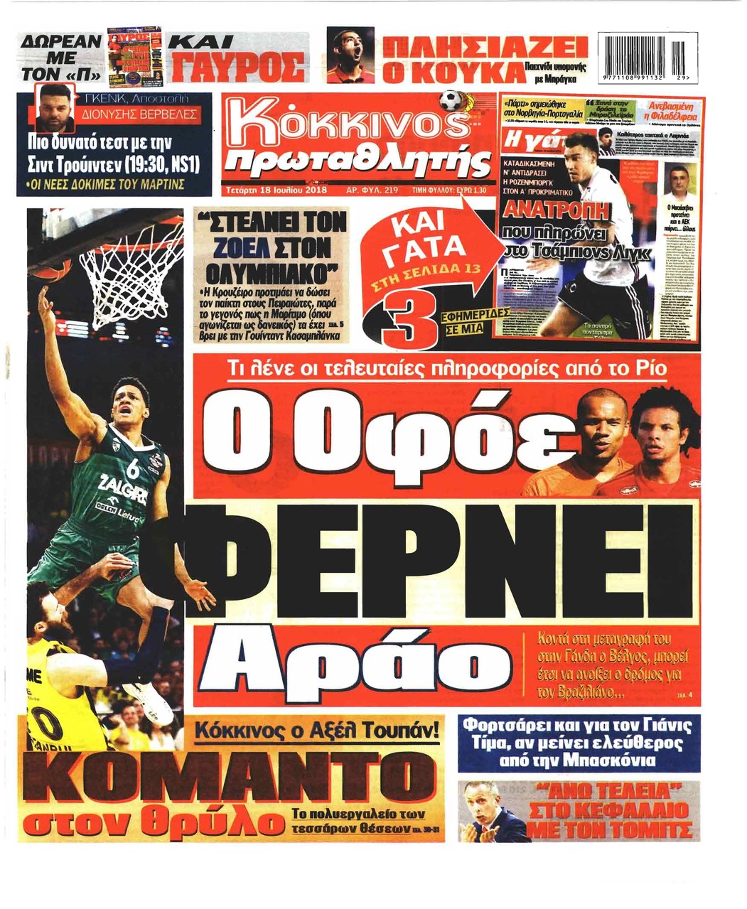 Πρωτοσέλιδο εφημερίδας Κόκκινος Πρωταθλητής 03/10/2026