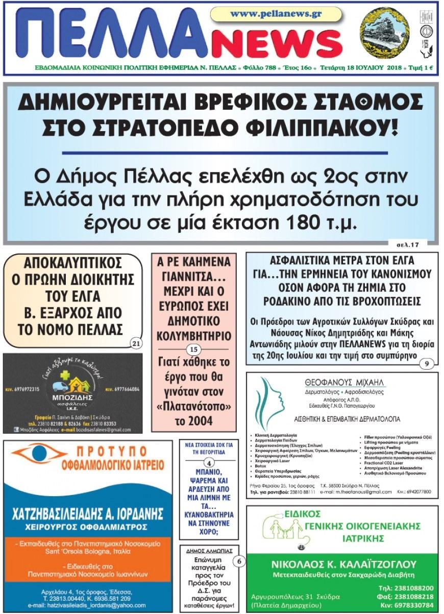 Πρωτοσέλιδο εφημερίδας Πέλλα news 03/10/2026