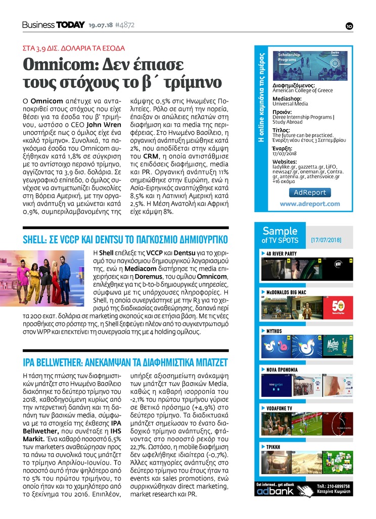 Οπισθόφυλλο εφημερίδας Business Today 04/10/2026