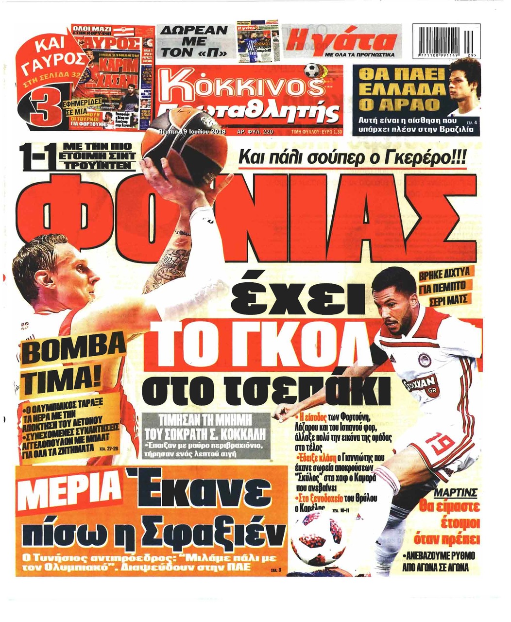 Πρωτοσέλιδο εφημερίδας Κόκκινος Πρωταθλητής 04/10/2026