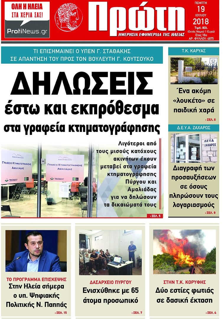 Πρωτοσέλιδο εφημερίδας Πρώτη 04/10/2026