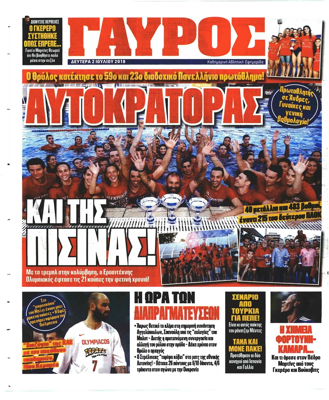 Οπισθόφυλλο εφημερίδας Κόκκινος Πρωταθλητής 17/09/2026