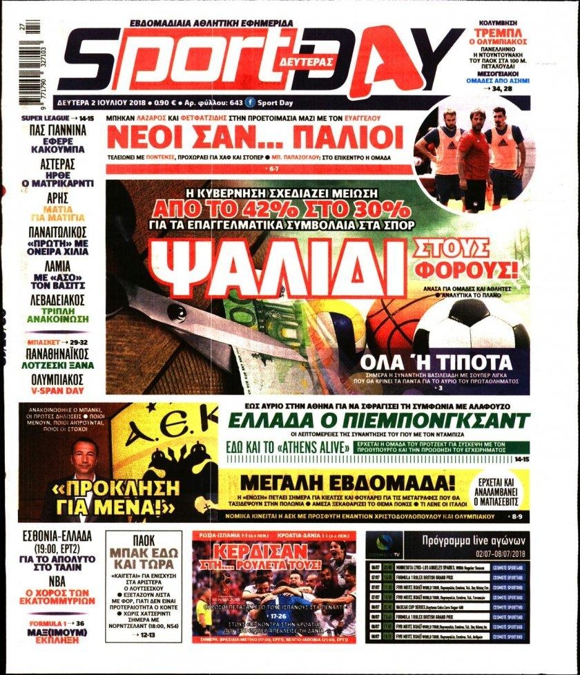 Πρωτοσέλιδο εφημερίδας Sportday 17/09/2026
