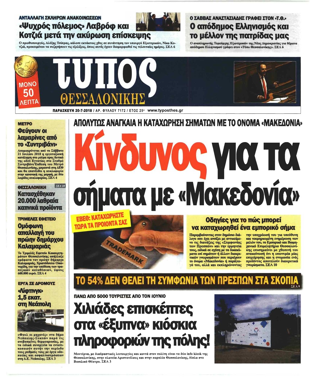 Πρωτοσέλιδο εφημερίδας Τύπος Θεσσαλονίκης 05/10/2026