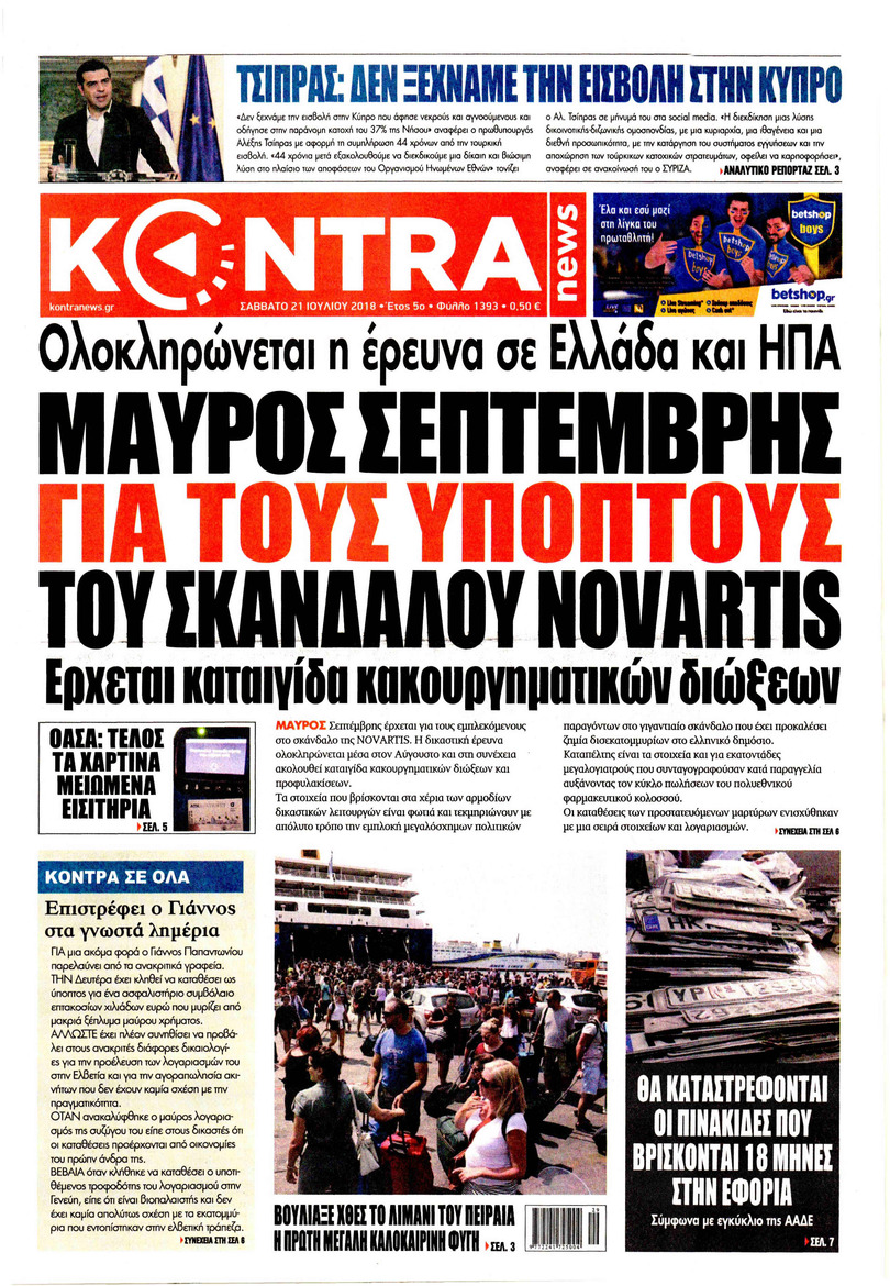 Πρωτοσέλιδο εφημερίδας Kontra News 06/10/2026