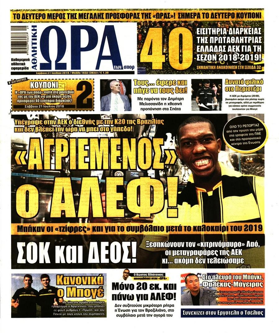 Πρωτοσέλιδο εφημερίδας Η ώρα των Σπορ 06/10/2026