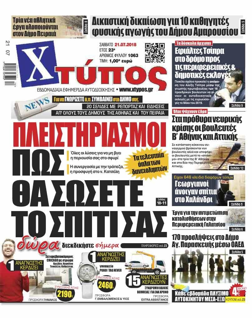 Πρωτοσέλιδο εφημερίδας Χτύπος 06/10/2026
