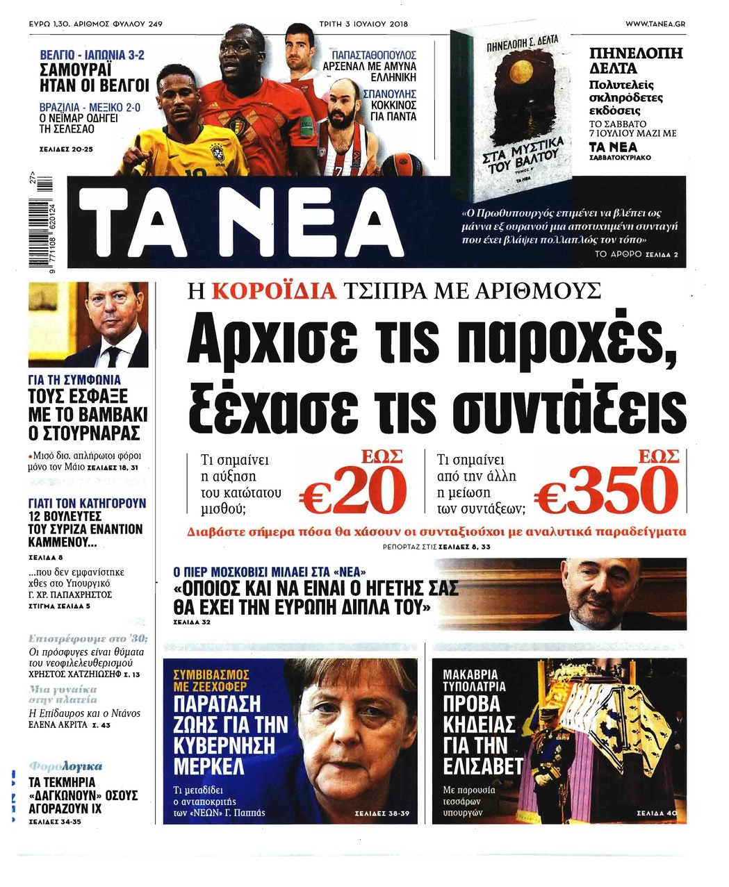 Πρωτοσέλιδο εφημερίδας Τα Νέα 18/09/2026