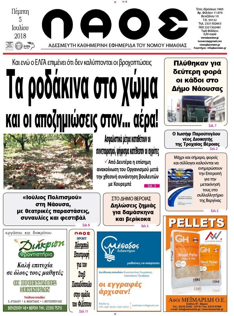 Πρωτοσέλιδο εφημερίδας Λαός Βέροιας 20/09/2026