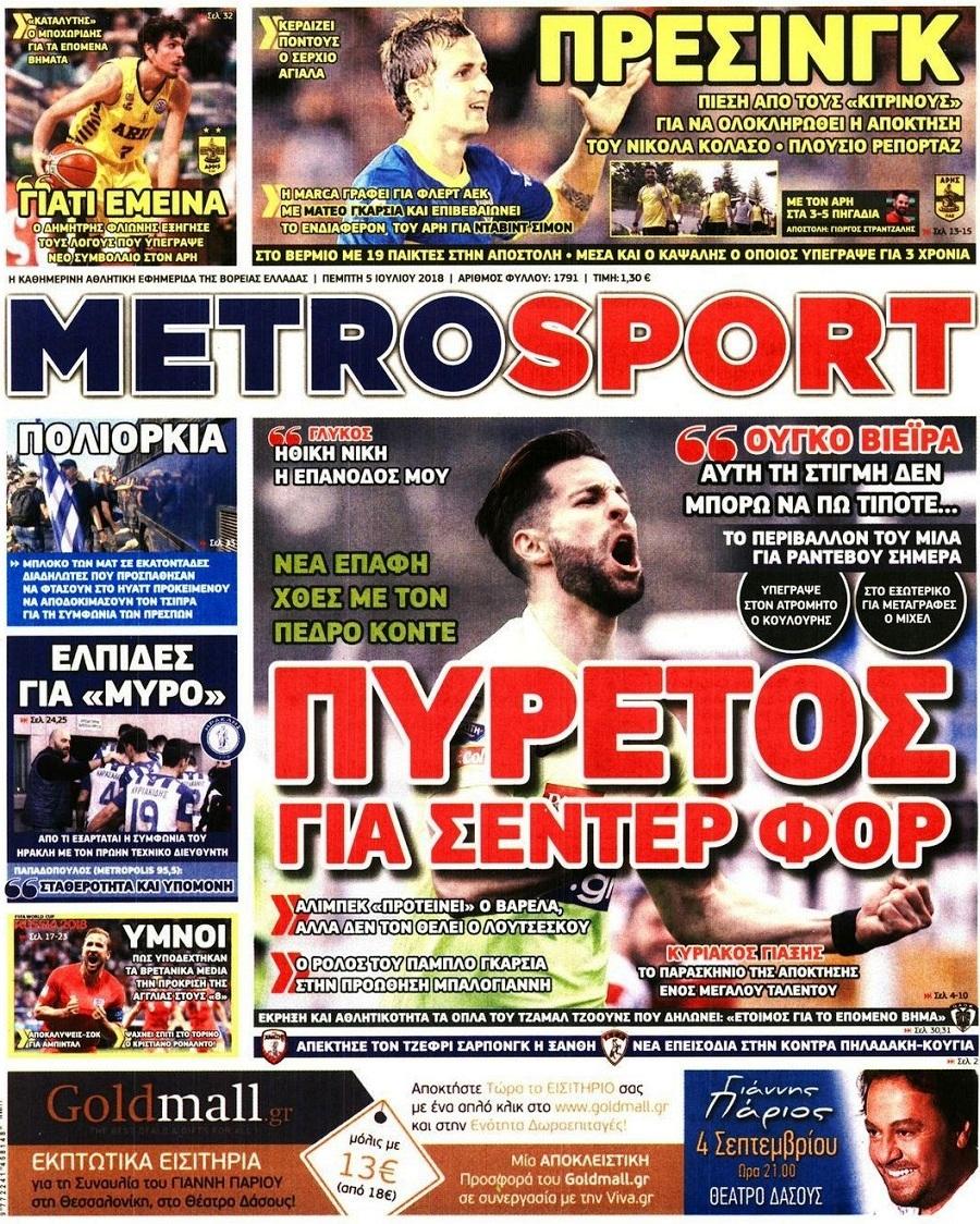 Πρωτοσέλιδο εφημερίδας Metrosport 20/09/2026