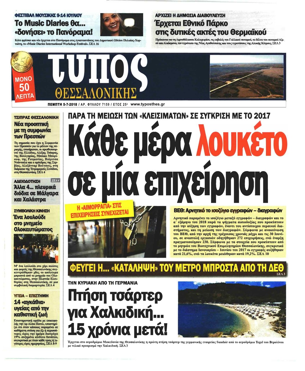 Πρωτοσέλιδο εφημερίδας Τύπος Θεσσαλονίκης 20/09/2026