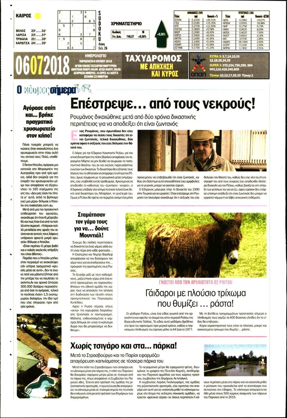 Οπισθόφυλλο εφημερίδας Ταχυδρόμος 21/09/2026