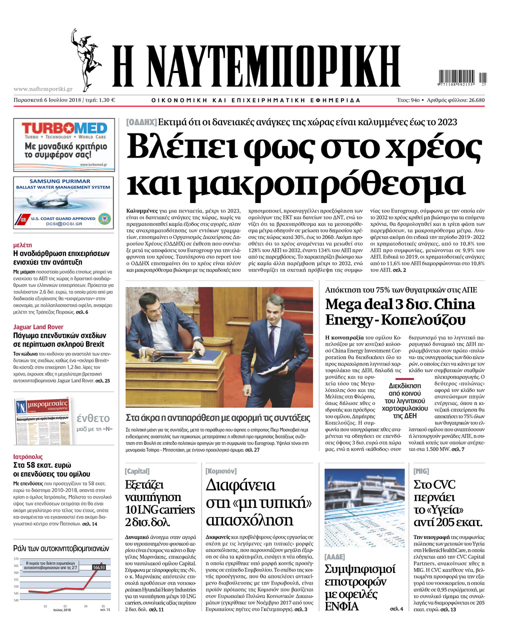 Πρωτοσέλιδο εφημερίδας Ναυτεμπορική 21/09/2026