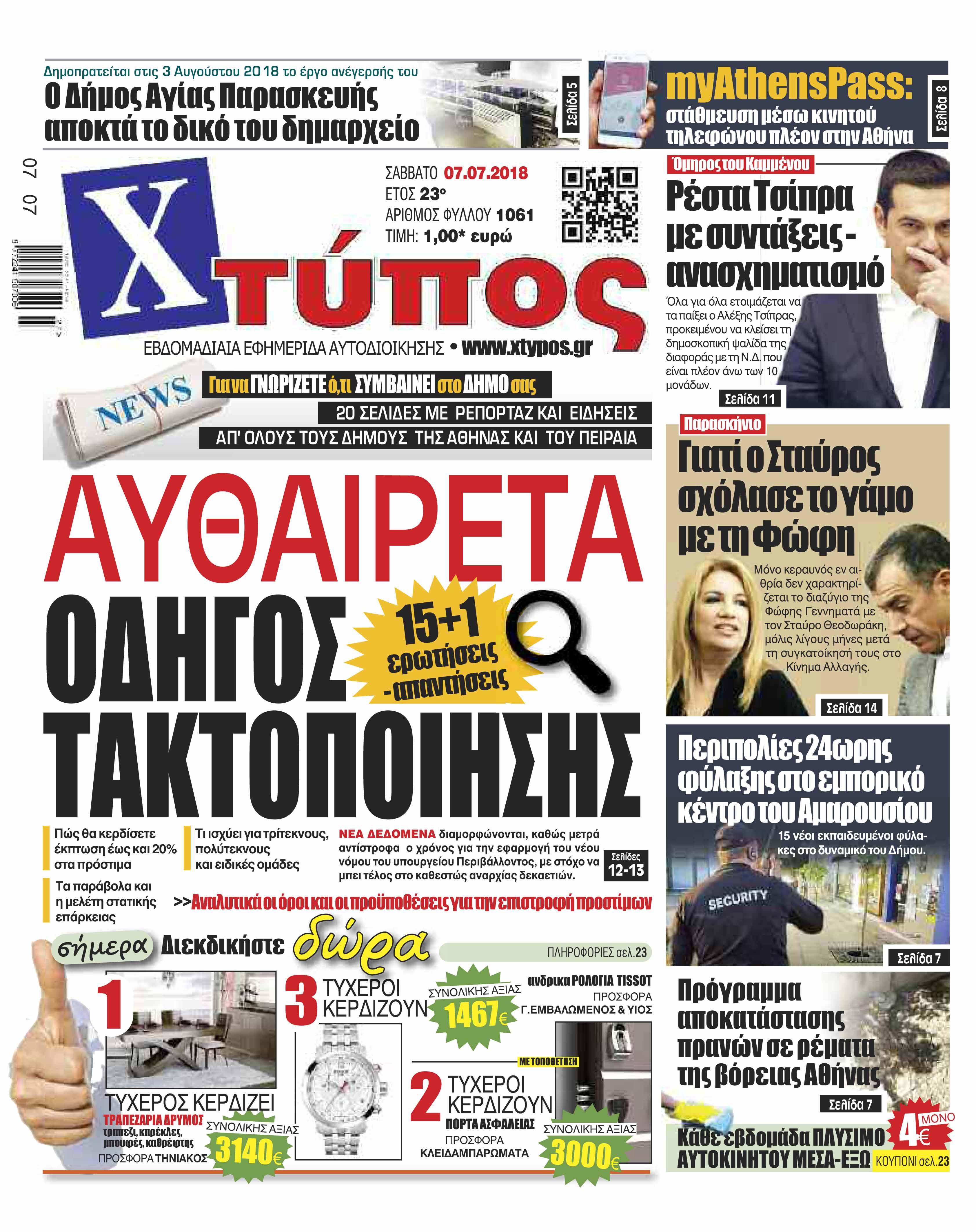 Πρωτοσέλιδο εφημερίδας Χτύπος 22/09/2026
