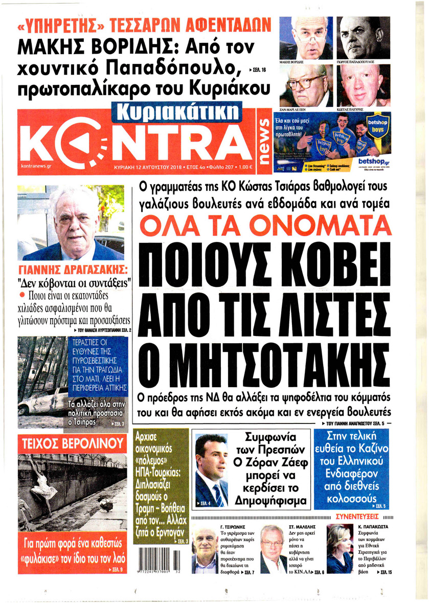 Πρωτοσέλιδο εφημερίδας Kontra News 28/10/2026