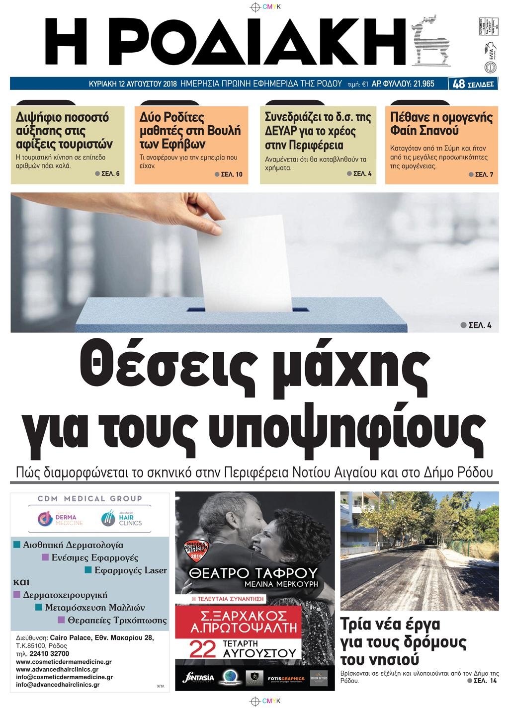 Πρωτοσέλιδο εφημερίδας Ροδιακή 28/10/2026