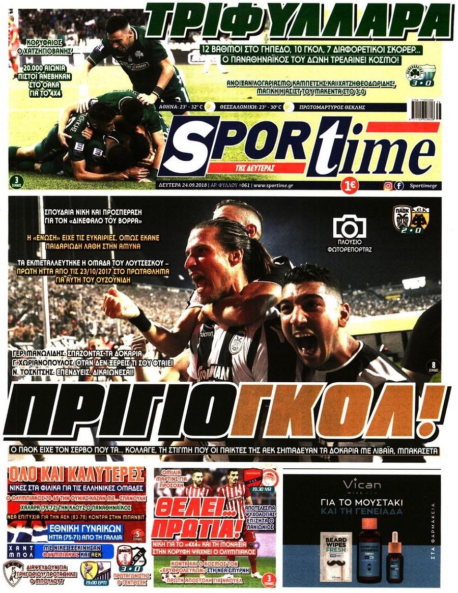 Πρωτοσέλιδο εφημερίδας Sportime