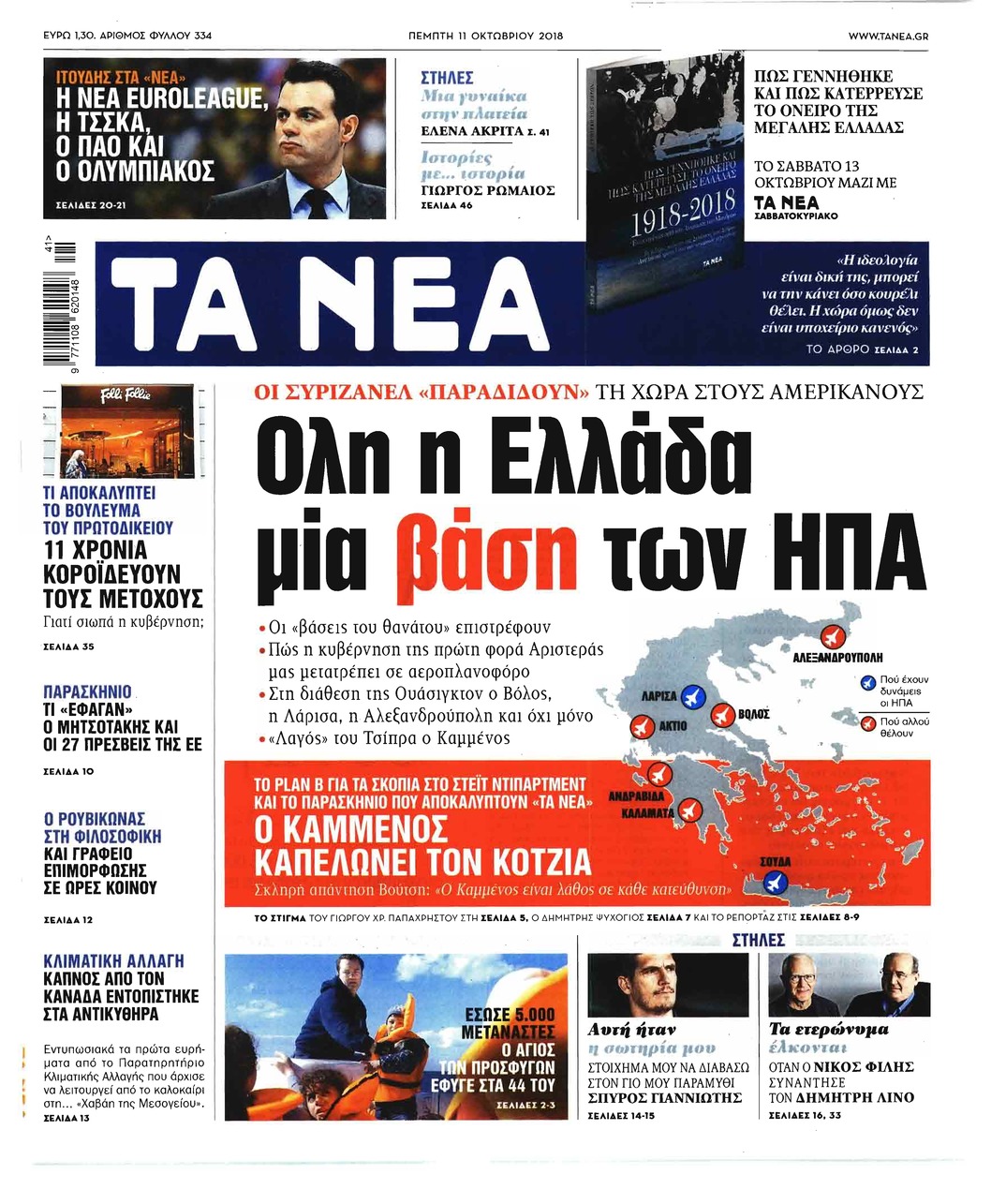 Πρωτοσέλιδο εφημερίδας Τα Νέα