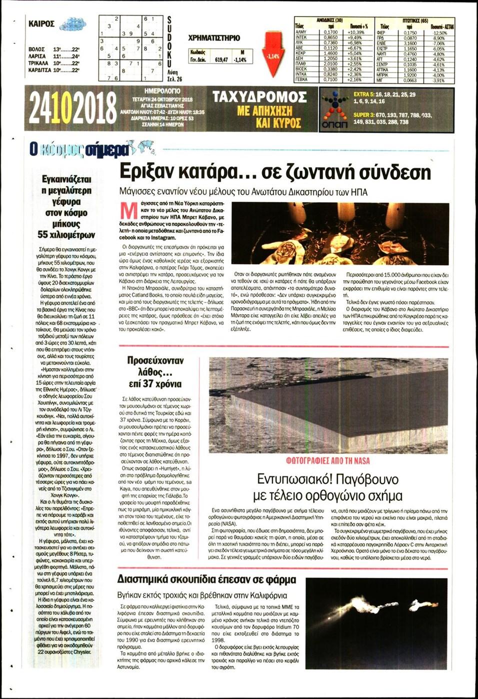Οπισθόφυλλο εφημερίδας Ταχυδρόμος