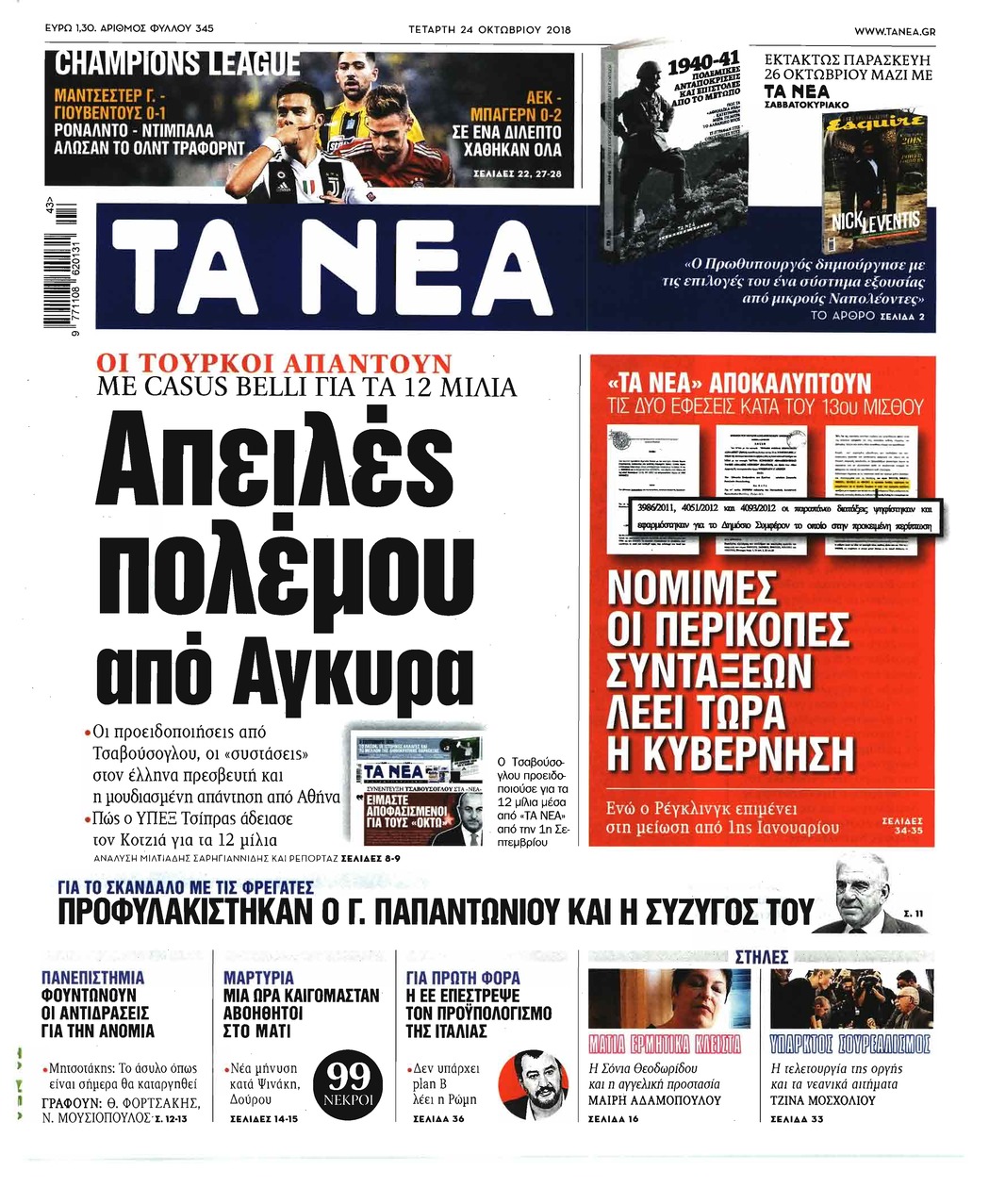 Πρωτοσέλιδο εφημερίδας Τα Νέα