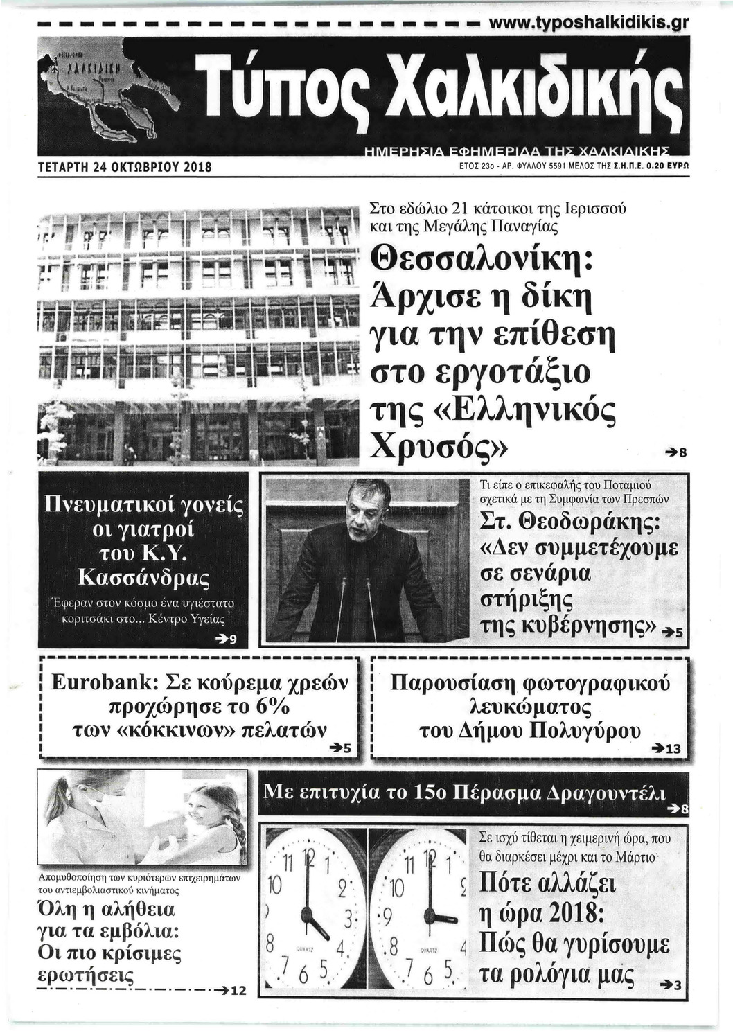 Πρωτοσέλιδο εφημερίδας Τύπος Χαλκιδικής