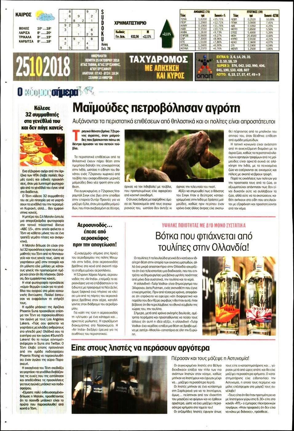 Οπισθόφυλλο εφημερίδας Ταχυδρόμος