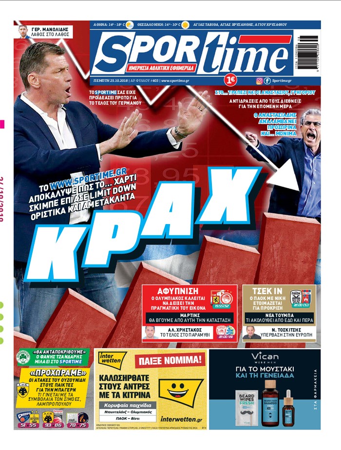 Πρωτοσέλιδο εφημερίδας Sportime