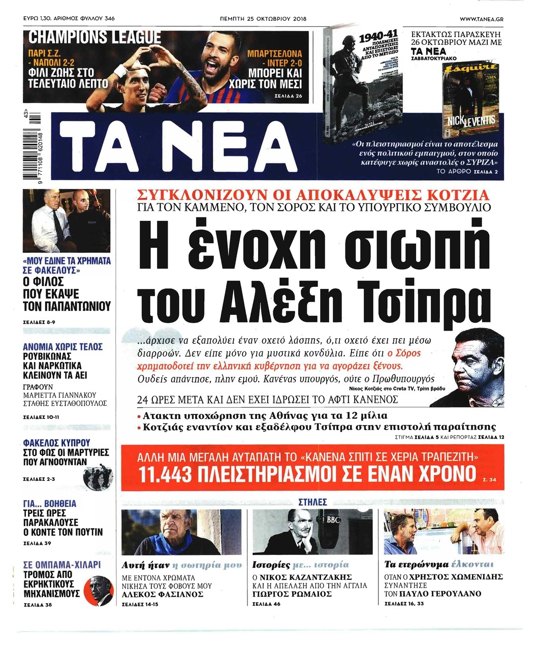 Πρωτοσέλιδο εφημερίδας Τα Νέα