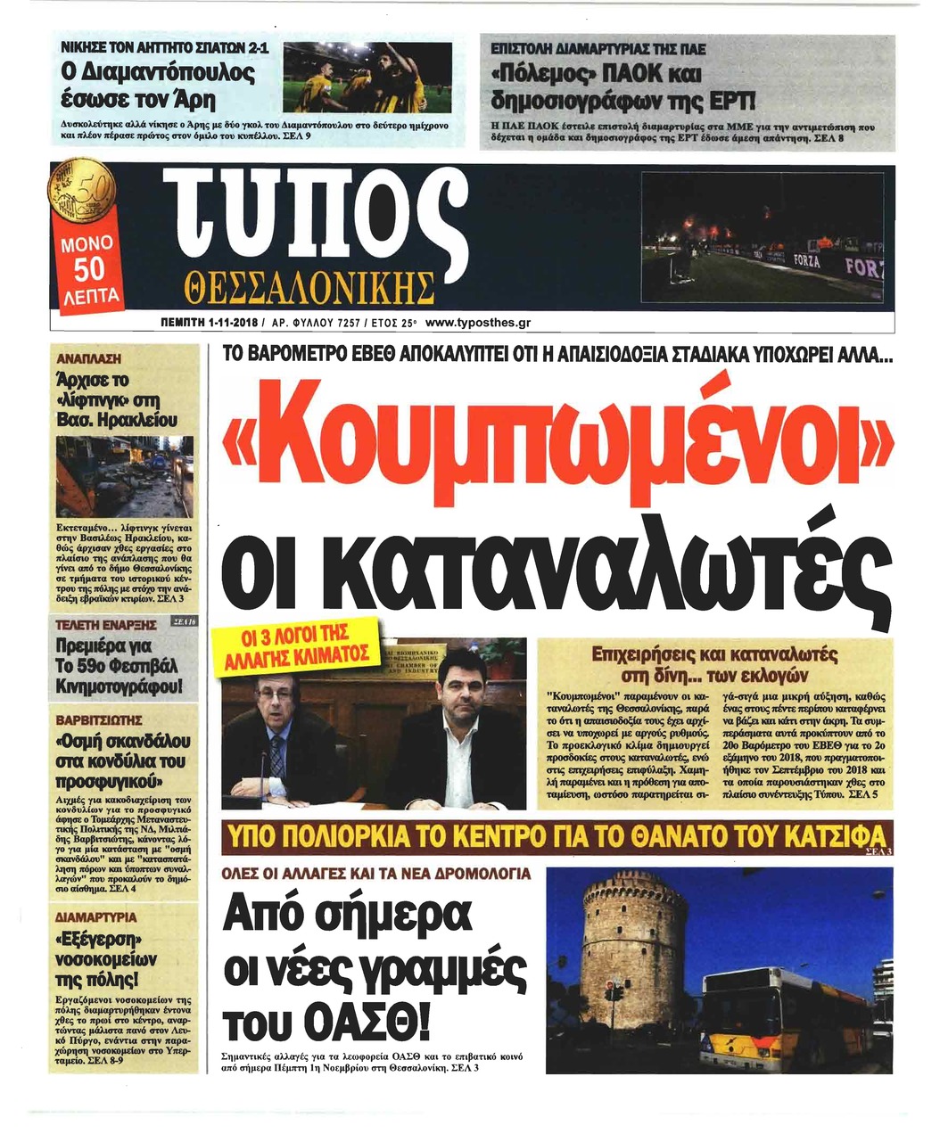 Πρωτοσέλιδο εφημερίδας Τύπος Θεσσαλονίκης