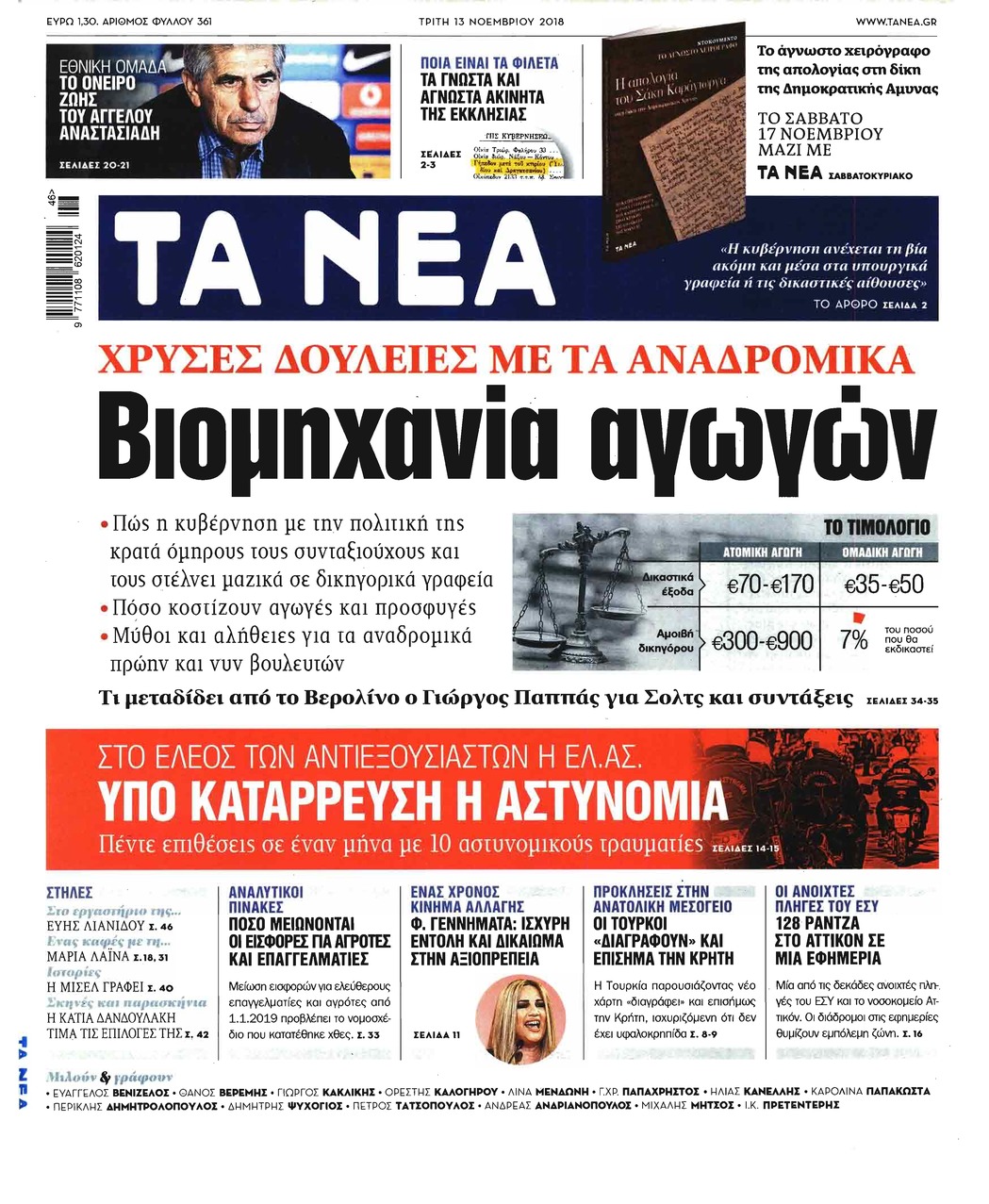 Πρωτοσέλιδο εφημερίδας Τα Νέα