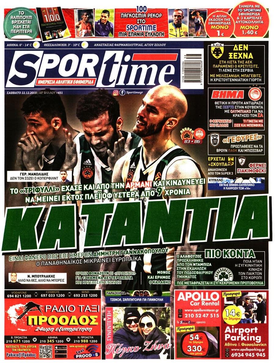 Πρωτοσέλιδο εφημερίδας Sportime